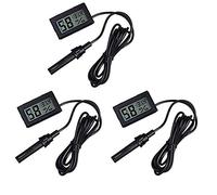 DollaTek 3Pcs 2 in 1 LCD Digitale termometro Incorporato igrometro con Esterno per rettili Acquario incubatore Uccelli - Nero