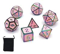 DollaTek 7Pcs Set di Dadi in Metallo Solido DND Gioco di Dadi D&D in Metallo Solido con Custodia e Lega di Zinco con Smalto per Giochi di Ruolo Sotterranei e Draghi(Double Color Mix Red And Green)
