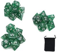 DollaTek Dadi Poliedrici con Punto Glitter Set Giochi da Tavolo Dadi 3 Set Dadi 7 Pezzi Acrilico D20 D12 D10 D8 D6 D4 DND Rpg MTG Doppi Colori One Piece Verde