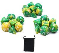 DollaTek Dadi poliedrici Set Giochi da Tavolo Dadi 3 Set Dadi 3 x 7 (21 Pezzi) Serie Die D20 D12 D10 D8 D6 D4 Dadi DND DND Rpg MTG Doppi Colori One Piece (Yelloe e Green)