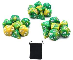 DollaTek Dadi poliedrici Set Giochi da Tavolo Dadi 3 Set Dadi 3 x 7 (21 Pezzi) Serie Die D20 D12 D10 D8 D6 D4 Dadi DND DND Rpg MTG Doppi Colori One Piece (Yelloe e Green)