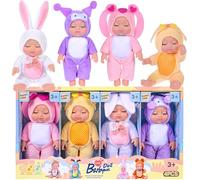 dollbie 4 bambole da 7 pollici con adorabili abiti a tema animali; graziose statuette in PVC per bambini in pulcini gialli, lepri bianchi, lepri rosa e costumi koala viola; regalo per ragazze 3+