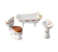 Dollhouse Dresden Rose Reutter Porcellana Suite Da Bagno Miniature Mobili