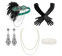Dolltobe 5 accessori da donna anni '20, fascia per capelli, collana di perle, set di guanti, accessori Great Gatsby