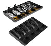 Dolltobe Cassetto inserto vassoi 2 pezzi, 5 banconote 4 scomparti per monete, custodia in plastica nera per riporre denaro, clip a molla organizer per soldi per negozi supermercati banche