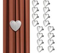 Dolltobe Clip per tende in lega, 16 pezzi, chiusura a forma di cuore a scatto rapido, installazione senza fori, previene perdite di luce, per casa, ufficio, soggiorno, camera da letto, migliora la