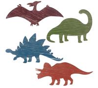 Dolltobe Decorazione di legno del dinosauro di 4 pezzi per le pareti, arte variopinta della silhouette, scintilla l'immaginazione nelle stanze dei bambini