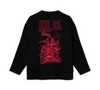 Dolly Noire Miyamoto Musashi Outline Kimono Sweathirt, Nero - Unisex, Kimono Cotone Misto (IT, Testo, M, Regular, Regular)