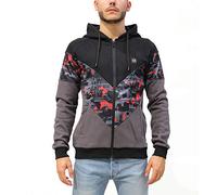 Dolly Noire Virtual Zip Hoodie Felpa Uomo SW380 Black Grey - Taglia M