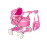 Dolly Tots Cherish Passeggino per bambole, rosa e bianco, manico regolabile e tettuccia, design piatto pieghevole, con borsa per pannolini abbinata, copertura rimovibile e spazio sotto il sedile |