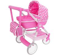 Dolly Tots Junior Roamer Carrozzina per Bambole e Culla Rimovibile | Carrozzina Giocattolo Bambini con Borsa per Fasciatoio in Coordinato Inclusa e Portaoggetti | Manico Regolabile | 3+
