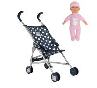 Dolly Tots - Passeggino per bambole con bambola, passeggino giocattolo, passeggino per bambole, passeggino per bambini, con meccanismo di piegatura, inclusa bambola abbinata, per bambini