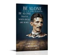 DOLNJUH Poster su tela con citazioni di Nikola Tesla Great Scholar And Their Book, decorazione artistica da parete per camera da letto, 60 x 90 cm, con cornice