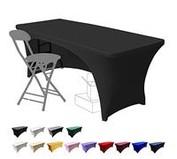Dololoo Tovaglia elasticizzata per tavoli rettangolari con retro aperto, 1,8 m, in spandex, rettangolare, per matrimoni, feste, cucina, decorazione per eventi di bellezza, colore nero