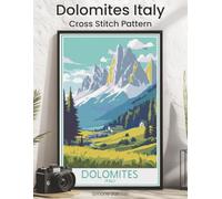 Dolomites Italy Cross Stitch Pattern: A Full Coverage Alpine Travel Poster for Immersive Stitching with Colour and Mono Charts, 14-Brand Thread Conversion and Beginner Instructions