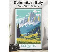 Dolomites, Italy Cross Stitch Pattern: Large Print Vintage Travel Poster Cross-Stitch Design