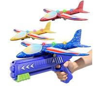 Doloowee 3 Pack Giocattoli Lanciatore Aereo 12,6 pollici LED schiuma aliante aereo catapulta, 2 modalità di volo, sport all'aperto giocattoli volanti 4 5 6 7 8 9 10 11 12 anni ragazzi ragazze (Blu)