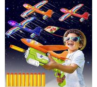 Doloowee 4 in 1 Airplane Launcher, giocattolo in schiuma a LED, catapulta, 3 modalità di volo, sport all'aria aperta, giocattolo per volare 3 - 12 anni, ragazzi, ragazze, regali di compleanno (verde)