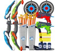 Doloowee Arco e Frecce per Bambini, Tiro con L'Arco per Bambini con Luci LED-Include Arco，Frecce，Bersaglio，Giocattoli per Interni ed Esterni per Bambini da Esterno per 4 5 6 7 8-12 Anni（Blu+Verde）