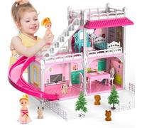 Doloowee Casa delle Bambole, 2 Piani 3 Camere Gioco di Finzione Giocattoli da Costruzione Casa della Principessa Con 2 principesse，Regalo per Bambini 3-12 Anni