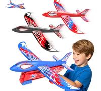 Doloowee Giocattolo aereo per bambini con luci per ragazzi 3 4 5 6 anni | Set con 3 alianti in schiuma e 1 lanciatori, 2 modalità di volo, giocattolo da esterni e giardino, regalo per maschi 3-8 anni