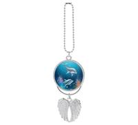 Dolphin and Fish Car Hanging Ornament Rear View Mirror Pendant Lucky Presents Hanging Ornament Funny Car Pendant for Office Auto Home Decoration Silver style