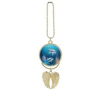 Dolphin and Fish Car Hanging Ornament Rear View Mirror Pendant Lucky Presents Hanging Ornament Funny Car Pendant for Office Auto Home Decoration Gold-style