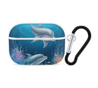 Dolphin and Fish Custodia per AirPods Pro 2, antiurto, custodia protettiva rigida per uomo e donna, compatibile con AirPod Pro custodia di 2a/1a generazione con portachiavi - bianco