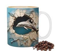Dolphin - da caffè Dolphin da 350 ml, di delfino dipinta, grande di consumo di alcol | versatile con stampa Dolphin, di cioccolata calda in ceramica per