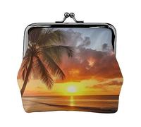 Dolphin Family stampato portamonete per le donne borsa portafoglio in pelle PU cambio sacchetto Kiss-Lock Vintage Pouch, Tramonto Hawaiano Palma, Taglia unica, Vintage