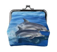 Dolphin Family stampato portamonete per le donne borsa portafoglio in pelle PU cambio sacchetto Kiss-Lock Vintage Pouch, Famiglia dei delfini, Taglia unica, Vintage