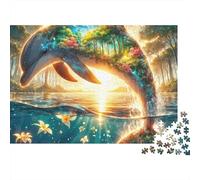Dolphin Fantasy Forest Puzzle 1000 Pezzi Cartone Spesso Per Adolescenti 12-18, Puzzle Allenamento Mentale, Divertimento Vacanza, Regalo Anniversario Per Adolescenti 38x26cm/1000pcs