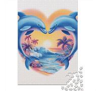 Dolphin Heart Sunset Beach Puzzle Impossibili 1000 Pezzi Decorazione Per La Casa. Rilassamento E Intelligence Per Adulti E Bambini Da 12 Anni 70x50cm/1000pcs