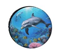 Dolphin in The Coral Reef - Copertura per pneumatici di ricambio resistente agli agenti atmosferici, diametro di pneumatici da 24 a 36 pollici, protezioni universali per ruote impermeabili per