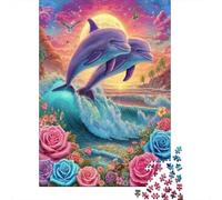 Dolphin Jumping Sunset 1000 Pezzi Cartone Resistente Puzzle Adulti Allenamento Cerebrale Facile Da Pulire Sera Di Giochi in Famiglia Divertente 38x26cm/1000pcs