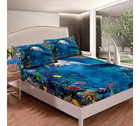 Dolphin Lenzuolo Con Angoli Oceano Marine Creature Lenzuolo Set Per Bambini Ragazzi Ragazze Bambini Hawaiian Sealife Biancheria Da Letto Set Morbido Subacqueo World Copri Letto Singolo