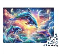 Dolphin Paradise 1000 Piece Jigsaw Puzzle for Families Dolphin Leaping Sunset Sky Fun Challenging Game | Home Decoration 52x38cm/1000pcs