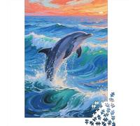 Dolphin Puzzle 1000 Pieces Puzzle in Legno Anime Oil Painting Regali Di Festa Puzzle Paesaggio Sfida Per Adulti Regalo Per Lui E Per Lei +14 Anni 1000pcs (75x50cm)