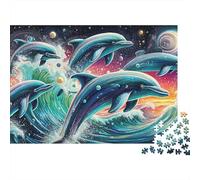Dolphin Space Puzzle da 1000 Pezzi per Adulti Delfini Oceano Cosmico Difficile Premium Spesso Robusto Alta Qualità Vibrante Sfidante Antistress 38x26cm/1000pcs