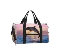 Dolphin Sunrise Jump Duffel Bag con scomparto per scarpe, sport, palestra, weekender, per uomini e donne, borsa da viaggio impermeabile con tasca bagnata per scarpe sporche