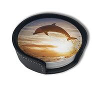Dolphin Sunrise sotto chieri in pelle con supporto set di 6, adatto per tipi di tazze