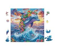 Dolphin with Rainbow Flowers Rompicapo 100 Pezzi Per Nonni E Nipoti Cartone Rigido Esercizio Mentale Per Serate in Famiglia Da Passatempo Con Poster Incluso 28x28cm