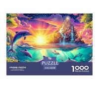 Dolphins Above And Below Water near A Castle Puzzle Da 1000 Pezzi Dolphin Cartone Riciclato, Puzzle Di Sfida Per Adulti 52x38cm/1000pcs