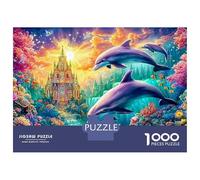 Dolphins Glide by An Enchanted Sea Castle Puzzle Da 1000 Pezzi Playful Dolphin Ideale Per Uomini, Donne, Anziani E over 65 38x26cm/1000pcs