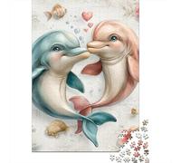 Dolphins in Love Art Print Puzzle Impossible 1000 Pezzi Decorazione Per La Casa. Rilassamento E Intelligence Per Adulti E Ragazzi Da 14 Anni 52x38cm/1000pcs