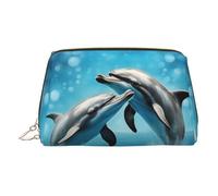 Dolphins in Love Travel Makeup Bag con compartimento,Borse organizer cosmetiche portatili,Borsa da toilette, Oro, One Size