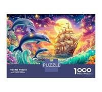 Dolphins Jump by Ship Under Full Moon Puzzle Da 1000 Pezzi Playful Dolphin Ottimo Regalo Per Bambini E Adulti 38x26cm/1000pcs