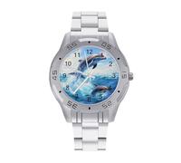 Dolphins Jump from The Sea Orologio da uomo d'affari Moda in acciaio inossidabile Orologi da polso personalizzati di facile lettura orologi per le donne