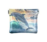 Dolphins Jumped Over The Waves Squeeze Coin Purse Pouch Change Holder PU Leather Mini Wallet Coin Pocket per donne ragazze uomini