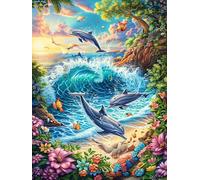 Dolphins Jumping in Ocean Sunset Puzzle 300 Pezzi Rompicapo Per Momentidi Pace Mitos Fantástico Attività Solitaria Rilassante Antistress Naturale Regalo Per Chi Ama La Tranquillità 300 PCS